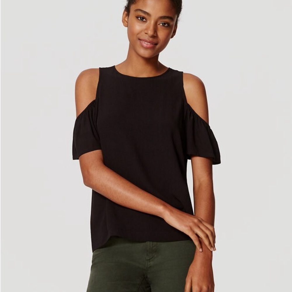 LOFT Cold-Shoulder Flutter Sleeve Top - Black, XS